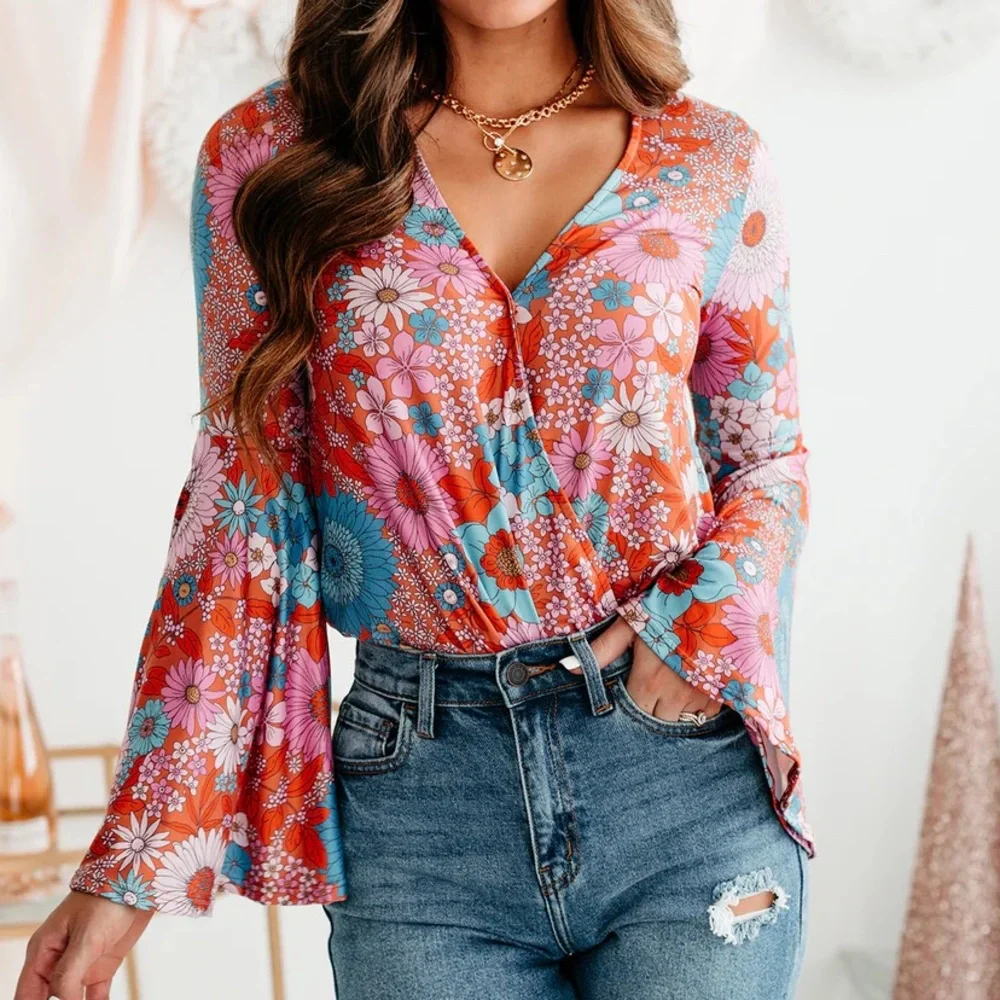 Bell Sleeve Floral Bodysuit - Picture 1 of 2